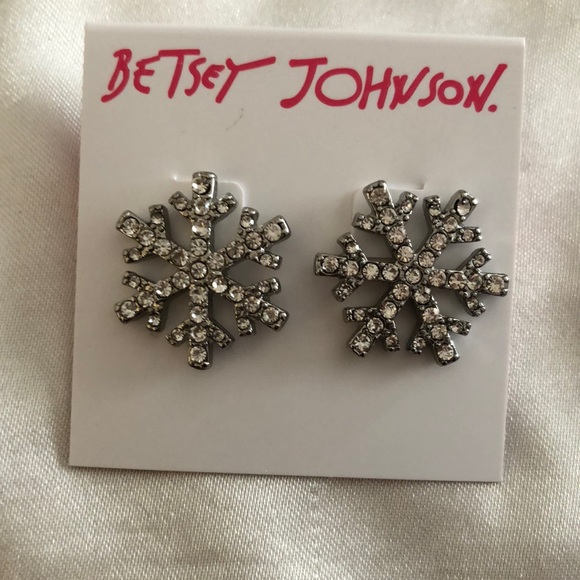 Betsey Johnson Silver Tone Snowflake Stud Earrings Crystal Accents NWT - Picture 3 of 11